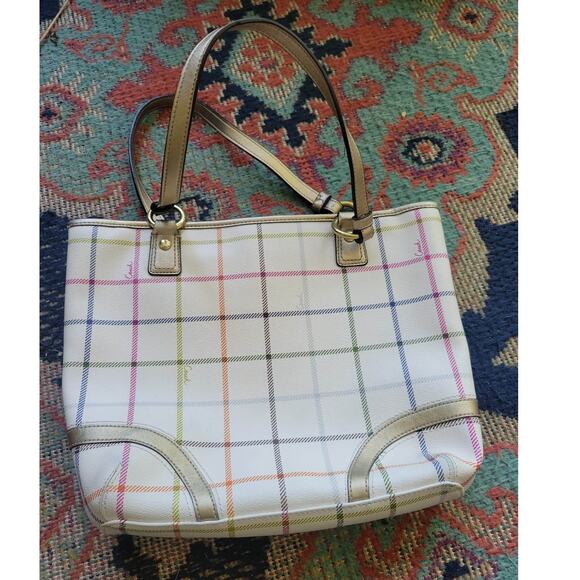 Coach plaid check white tote purse - Picture 2 of 4